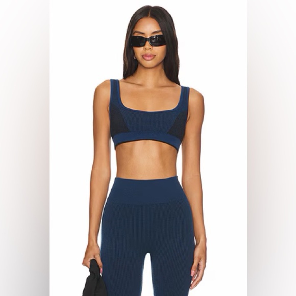 Nagnata Blue and Black Ribbed Sports Bra NWOT